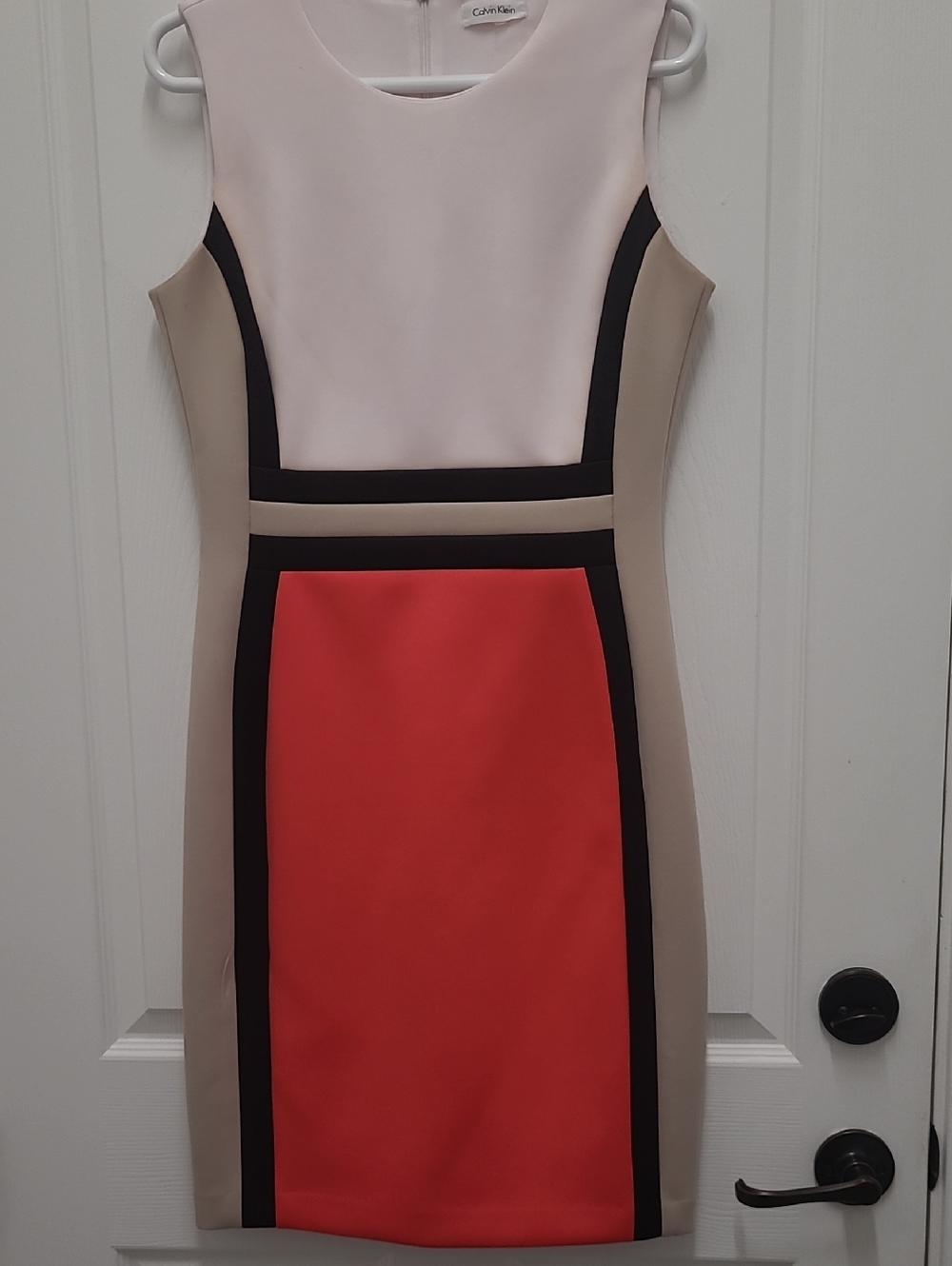 Calvin Klein Colorblock Midi Dress in Coral, Blush & Taupe